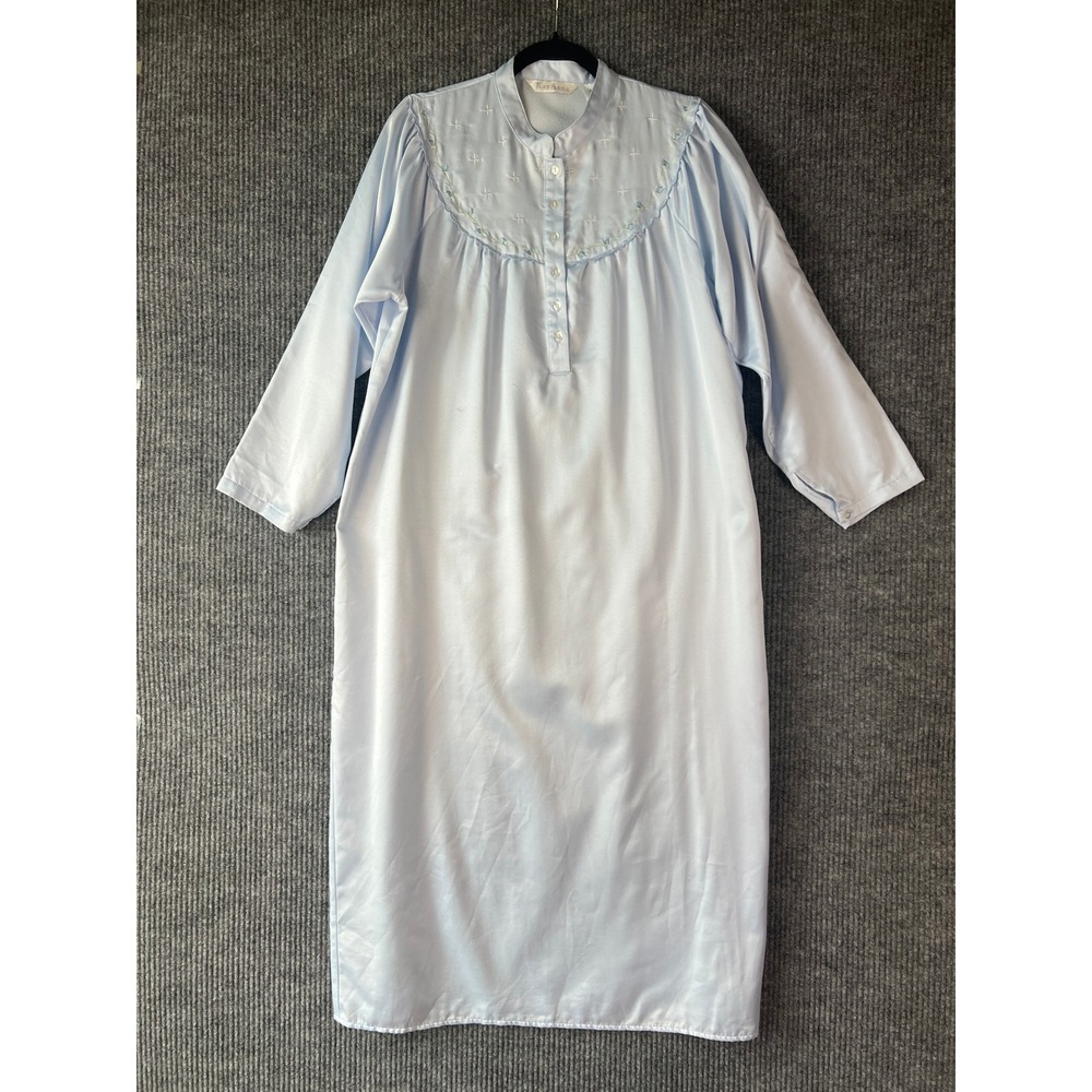 Kay Anna Blue Satin Nightgown Medium Cottagecore Grannycore Vintage Style Midi